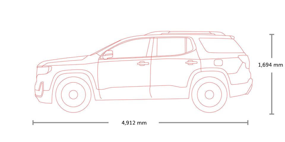 Especificaciones y dimensiones principales de GMC Acadia 2023