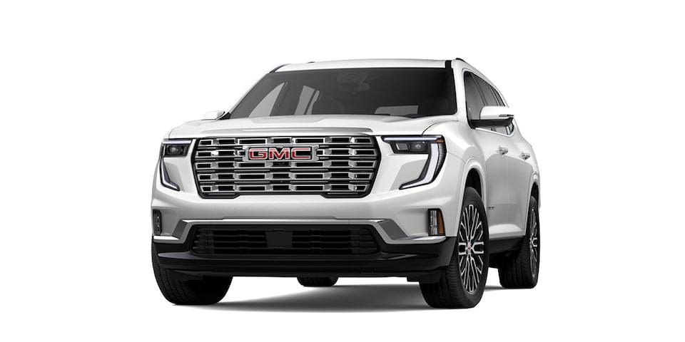 Nueva GMC Acadia 2024, SUV de tres filas de asientos en color Abalone White Tricoat