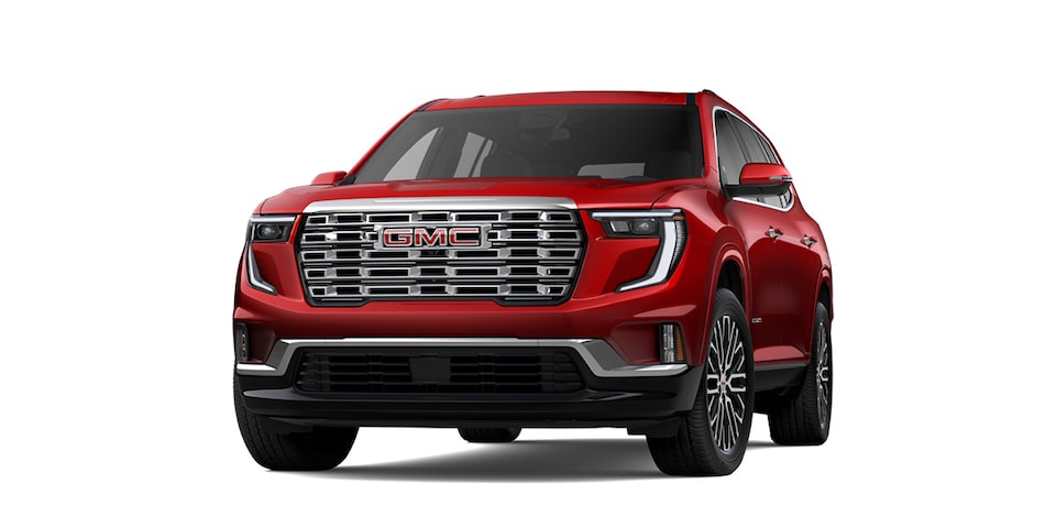 Nueva GMC Acadia 2024, SUV de tres filas de asientos en color Radiant Red Metallic