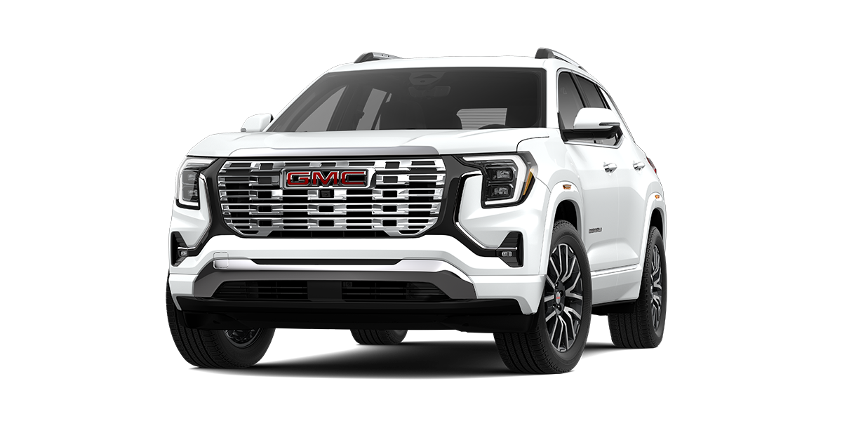 GMC Terrain Denali 2026 color blanco, vista frontal tres cuartos