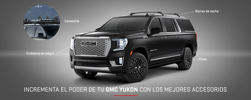 Incrementa el poder de tu SUV grande premium, GMC Yukon, con todos los accesorios disponibles: rines, barras de techo y más