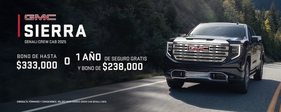 GMC Sierra Denali Crew Cab destaca en diseño, potencia y tecnología para que tengas el control total del camino. 