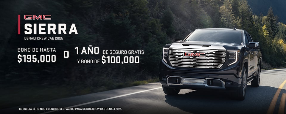 GMC Sierra Denali Crew Cab destaca en diseño, potencia y tecnología para que tengas el control total del camino.