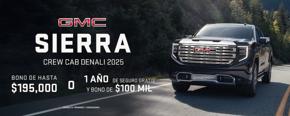 GMC Sierra Denali Crew Cab destaca en diseño, potencia y tecnología para que tengas el control total del camino. 