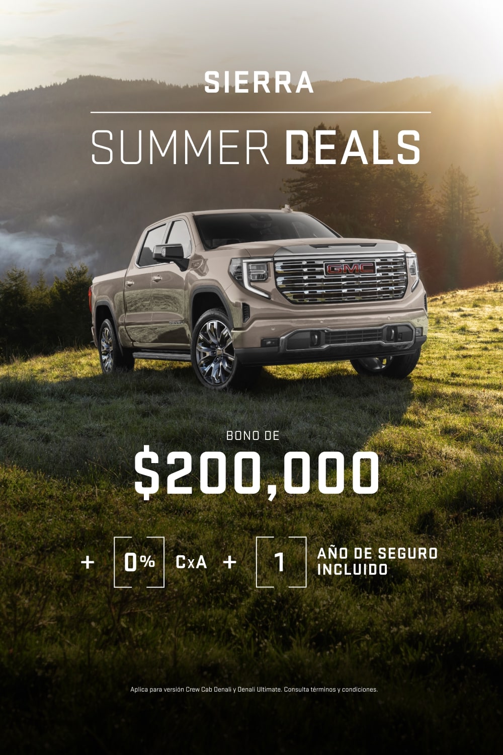 Estrena tu GMC Sierra en Summer Deals: Bono de $200,000, 0% comisión por apertura y 1 año de seguro incluido