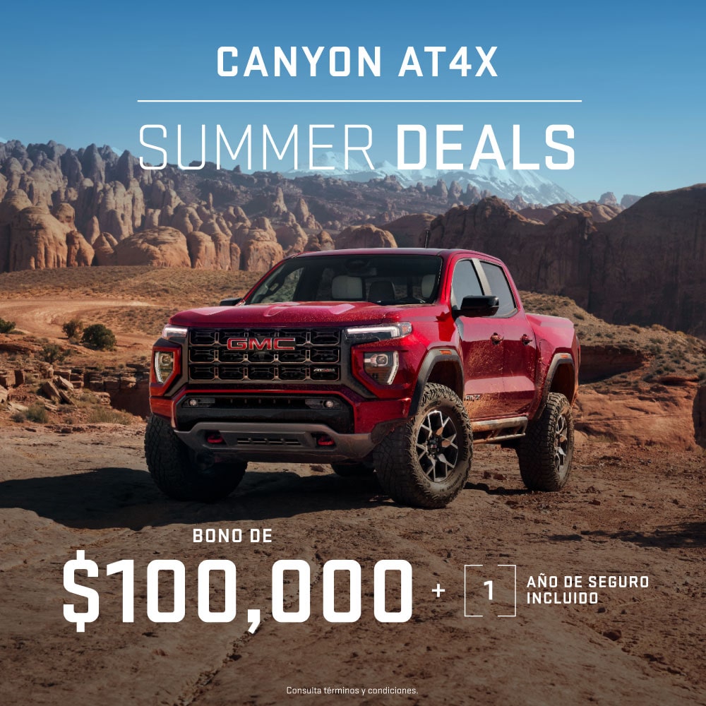 Estrena tu GMC Canyon AT4X en Summer Deals: Bono de $74,000 más 12 meses sin intereses, 0% comisión por apertura y un año de seguro