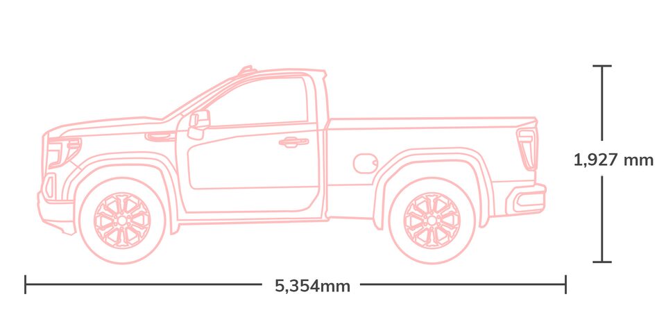 Dimensiones de pickup 4x4 GMC Sierra 2024 Regular