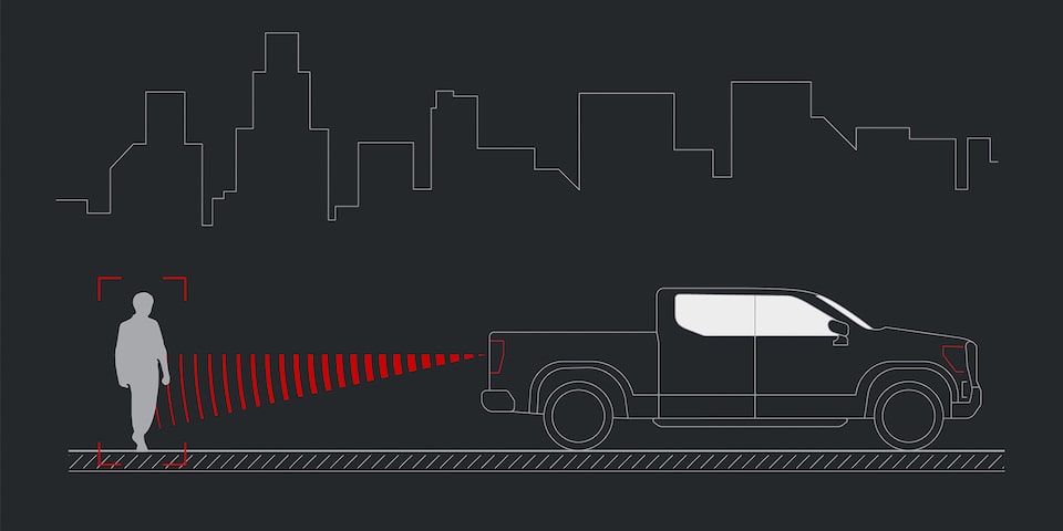 GMC Canyon 2026 con alerta de peatones trasera